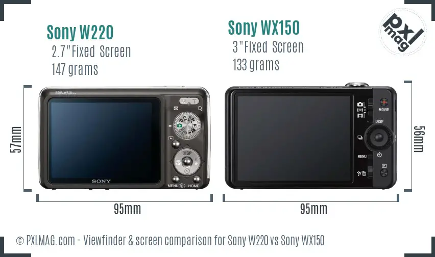 Sony W220 vs Sony WX150 Screen and Viewfinder comparison