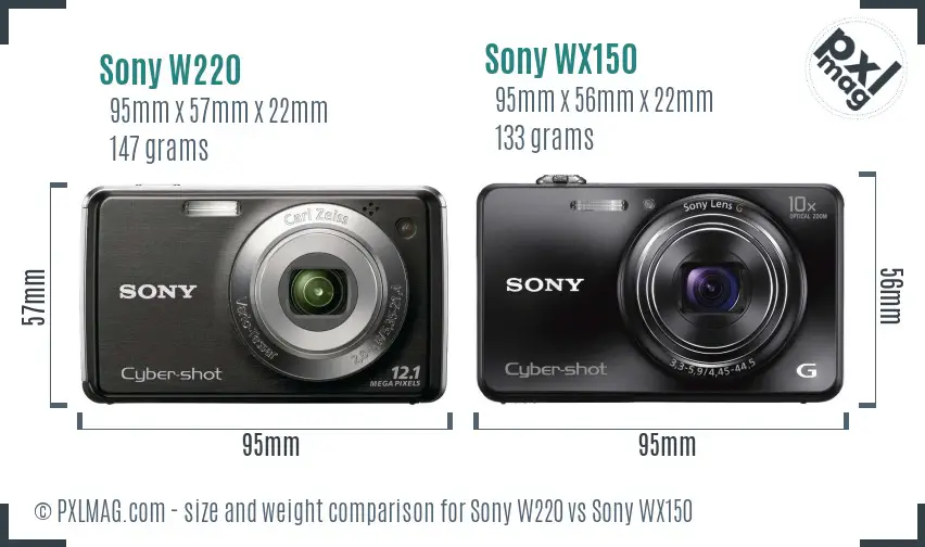 Sony W220 vs Sony WX150 size comparison