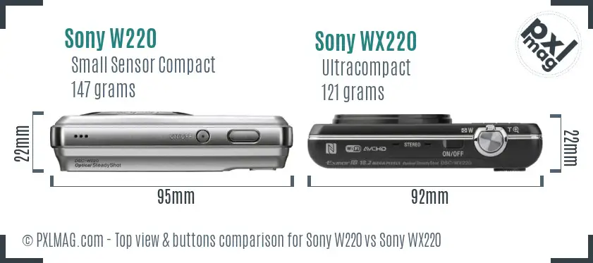 Sony W220 vs Sony WX220 top view buttons comparison