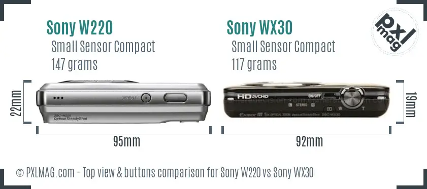 Sony W220 vs Sony WX30 top view buttons comparison