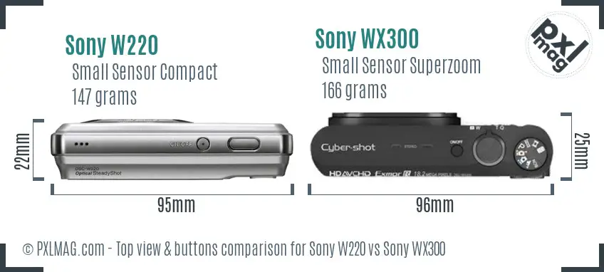 Sony W220 vs Sony WX300 top view buttons comparison
