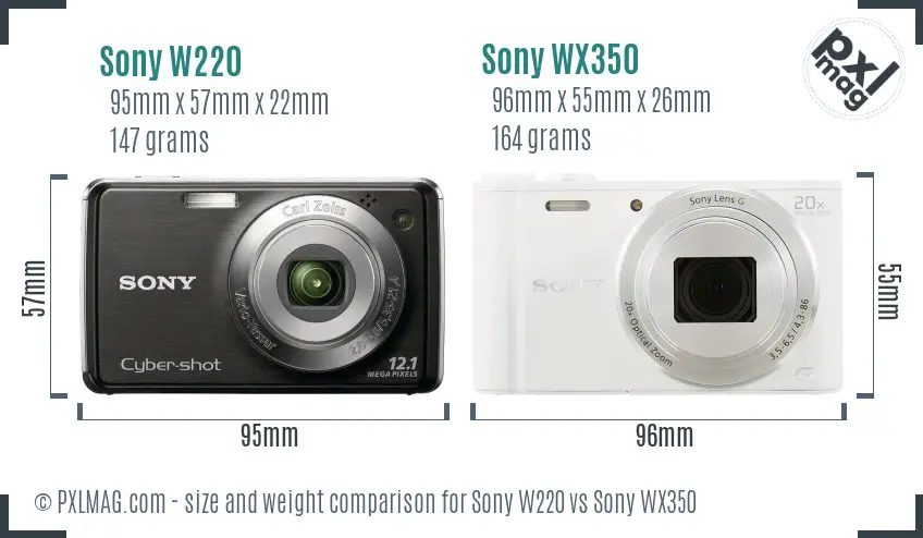 Sony W220 vs Sony WX350 size comparison