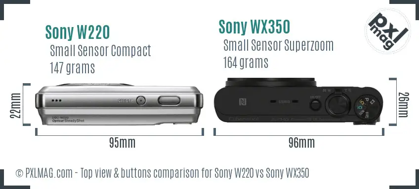 Sony W220 vs Sony WX350 top view buttons comparison