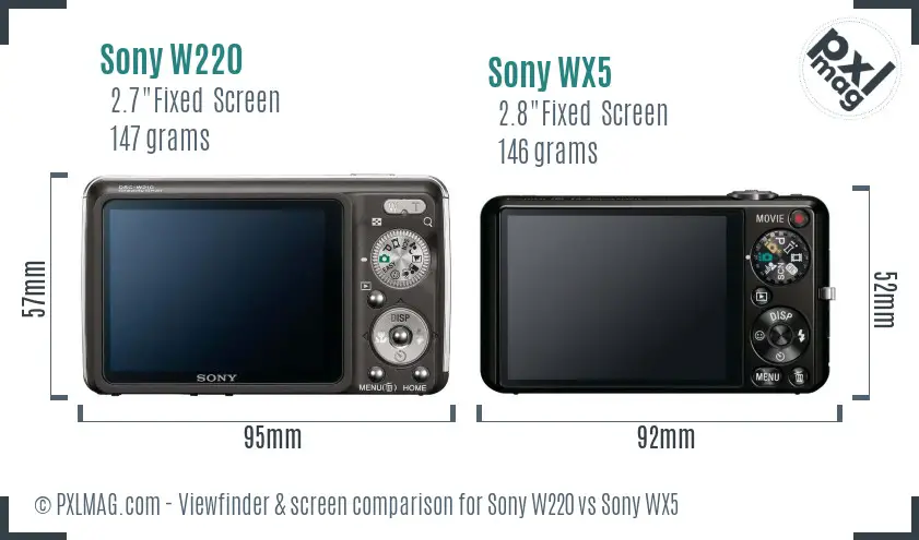 Sony W220 vs Sony WX5 Screen and Viewfinder comparison