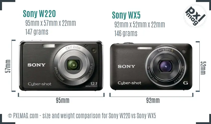 Sony W220 vs Sony WX5 size comparison