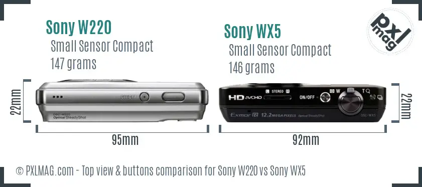 Sony W220 vs Sony WX5 top view buttons comparison