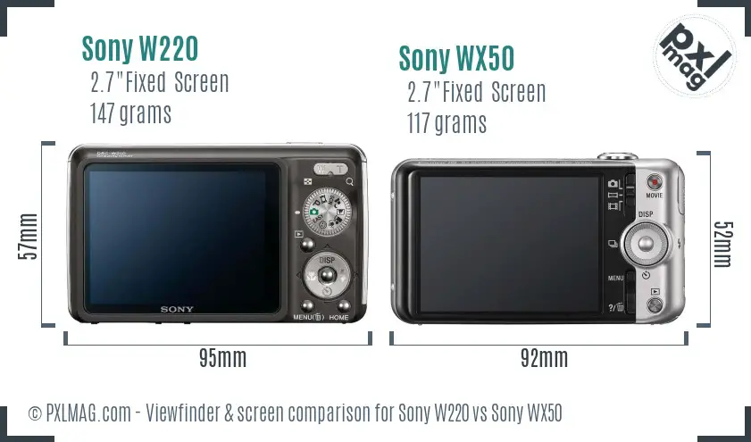 Sony W220 vs Sony WX50 Screen and Viewfinder comparison