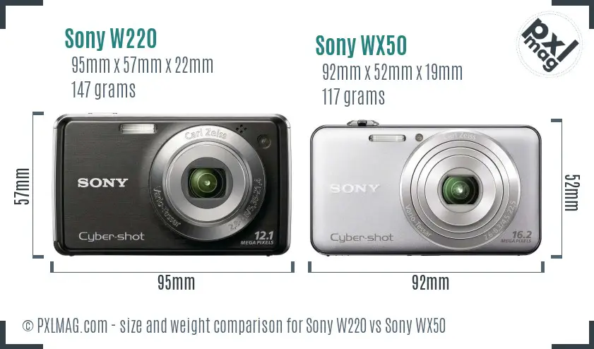 Sony W220 vs Sony WX50 size comparison
