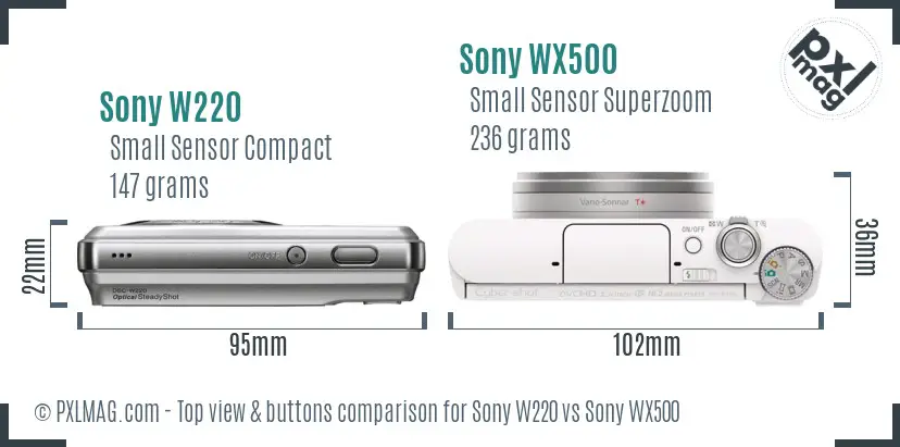 Sony W220 vs Sony WX500 top view buttons comparison