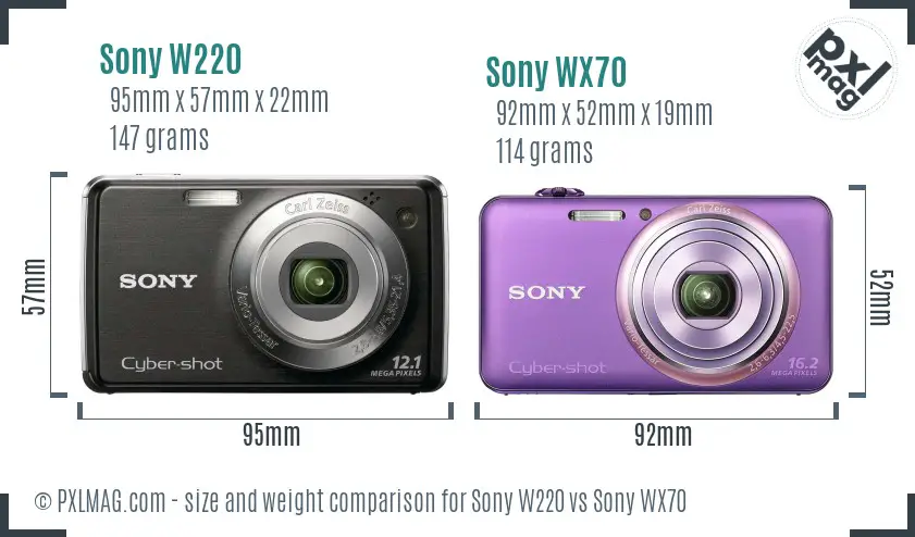 Sony W220 vs Sony WX70 size comparison