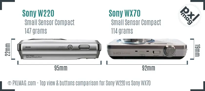 Sony W220 vs Sony WX70 top view buttons comparison