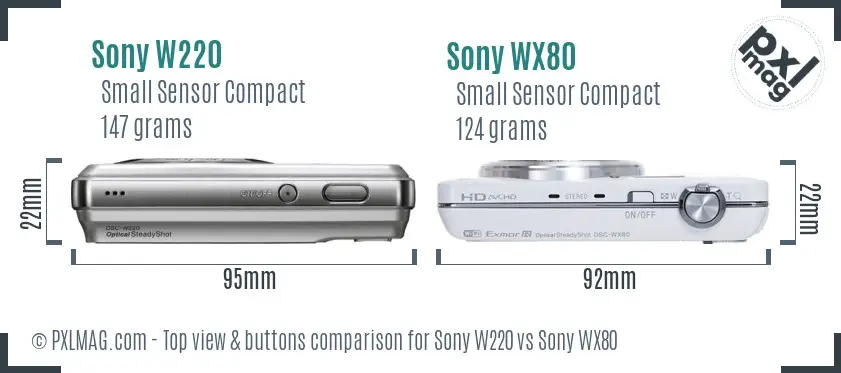 Sony W220 vs Sony WX80 top view buttons comparison