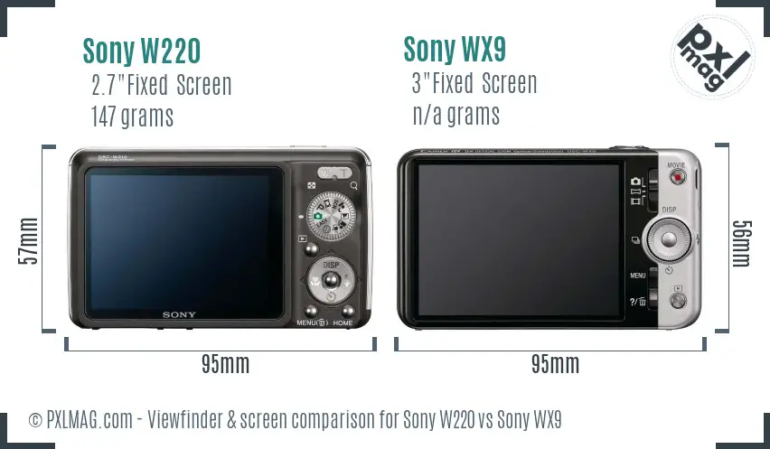Sony W220 vs Sony WX9 Screen and Viewfinder comparison