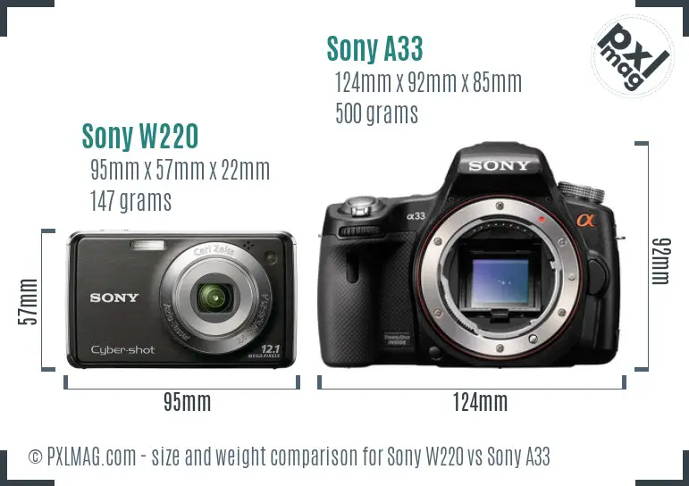 Sony W220 vs Sony A33 size comparison