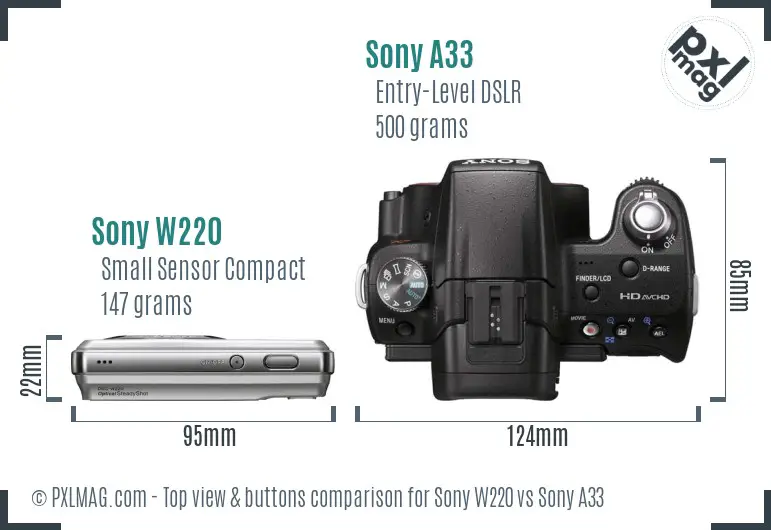 Sony W220 vs Sony A33 top view buttons comparison