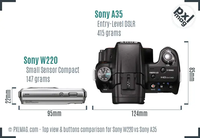 Sony W220 vs Sony A35 top view buttons comparison