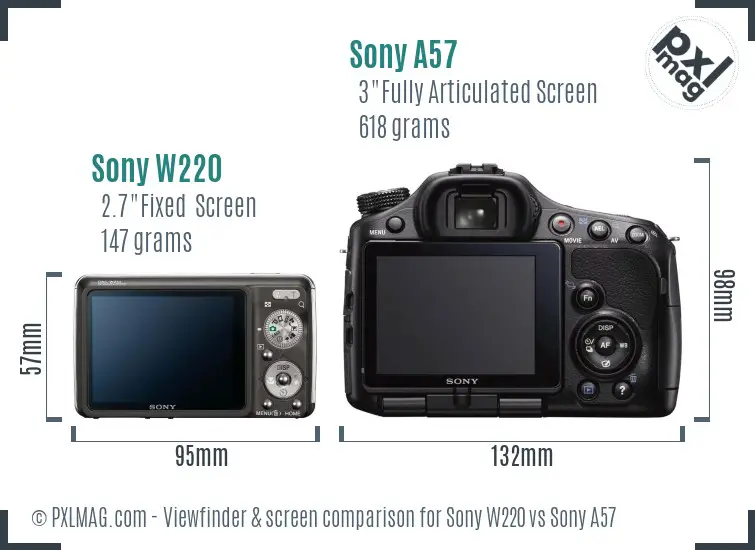 Sony W220 vs Sony A57 Screen and Viewfinder comparison