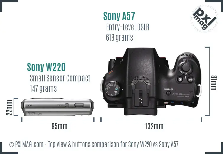 Sony W220 vs Sony A57 top view buttons comparison