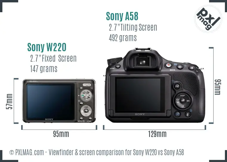 Sony W220 vs Sony A58 Screen and Viewfinder comparison