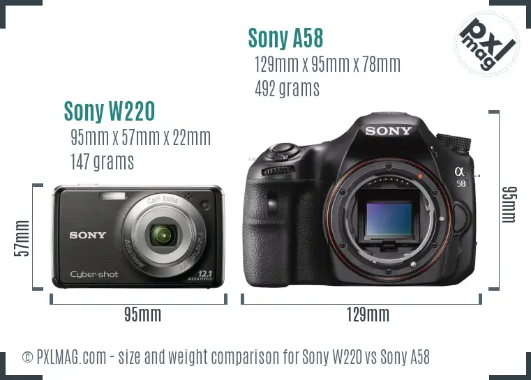 Sony W220 vs Sony A58 size comparison