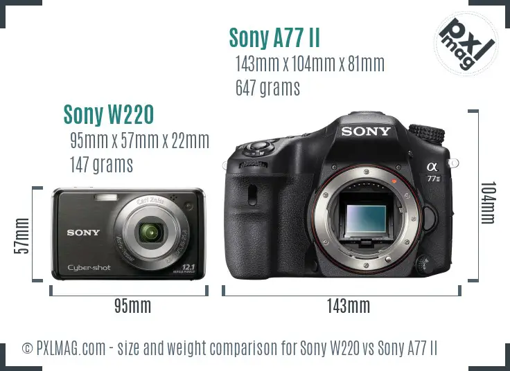 Sony W220 vs Sony A77 II size comparison