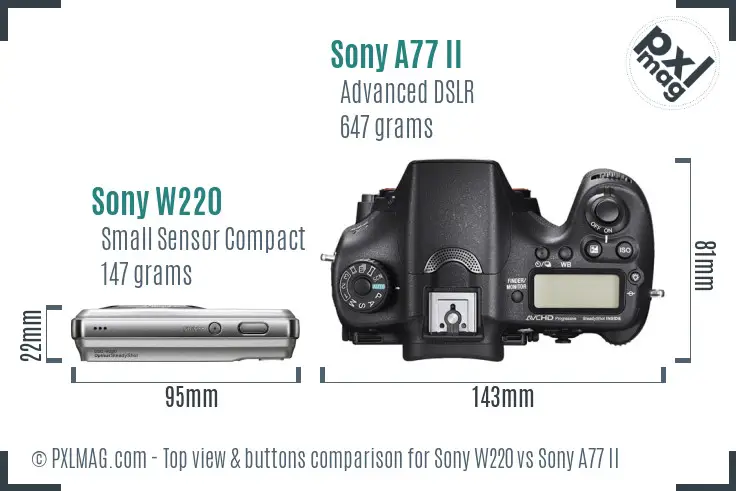 Sony W220 vs Sony A77 II top view buttons comparison