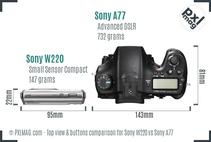 Sony W220 vs Sony A77 top view buttons comparison