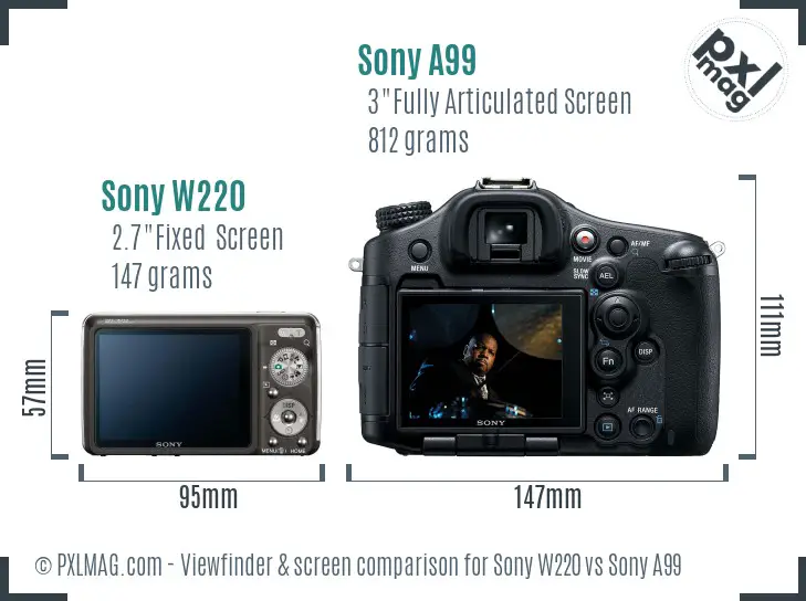 Sony W220 vs Sony A99 Screen and Viewfinder comparison