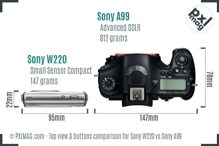 Sony W220 vs Sony A99 top view buttons comparison