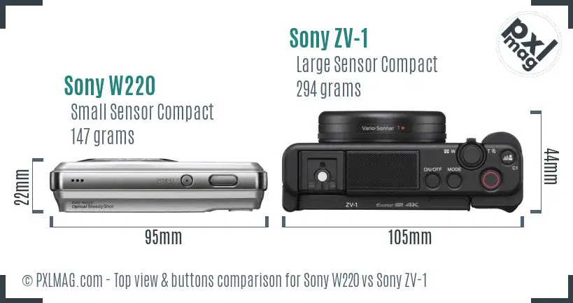 Sony W220 vs Sony ZV-1 top view buttons comparison
