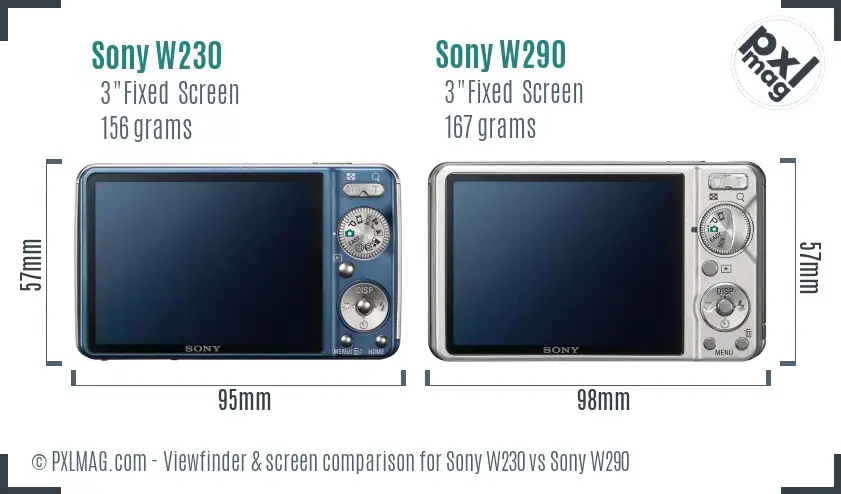 Sony W230 vs Sony W290 Screen and Viewfinder comparison