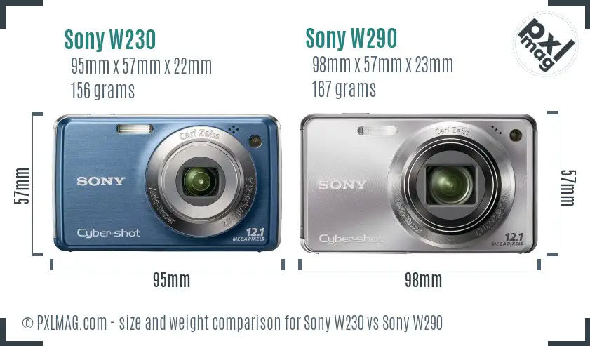 Sony W230 vs Sony W290 size comparison