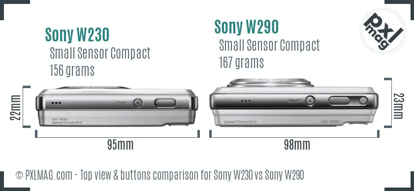 Sony W230 vs Sony W290 top view buttons comparison