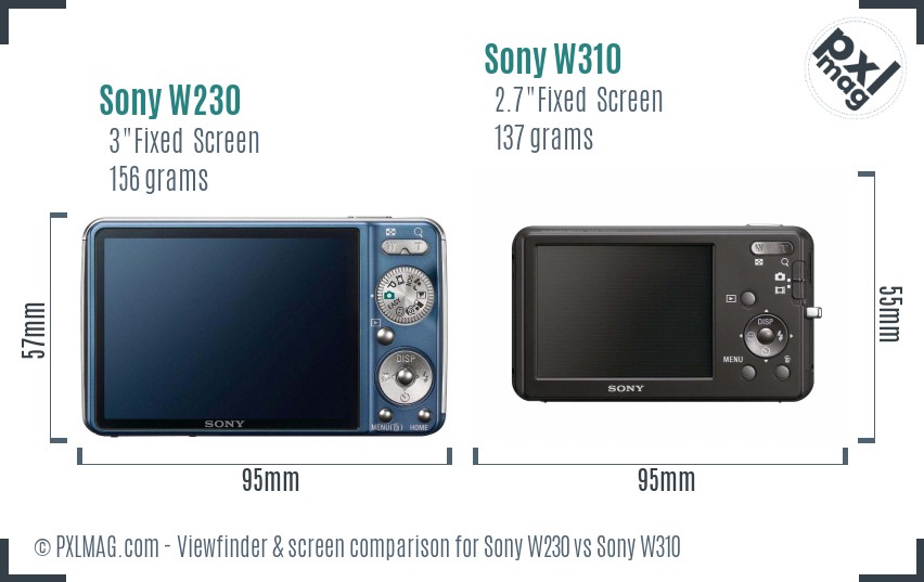 Sony W230 vs Sony W310 Screen and Viewfinder comparison