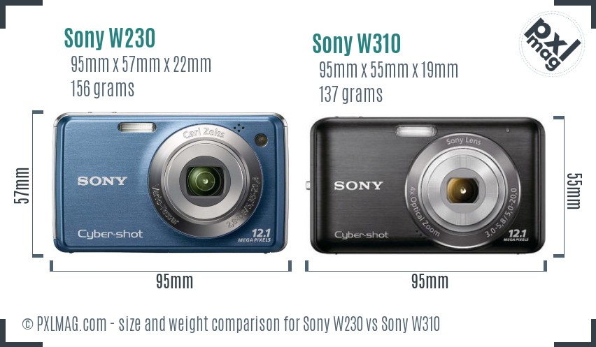 Sony W230 vs Sony W310 size comparison
