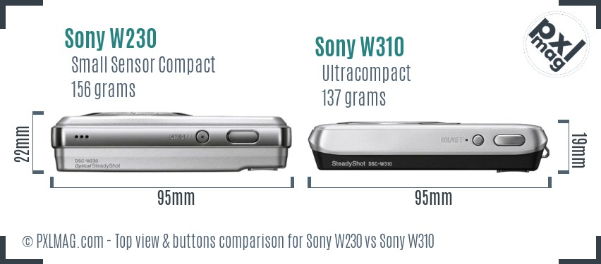 Sony W230 vs Sony W310 top view buttons comparison