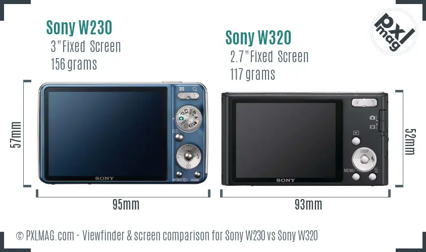 Sony W230 vs Sony W320 Screen and Viewfinder comparison