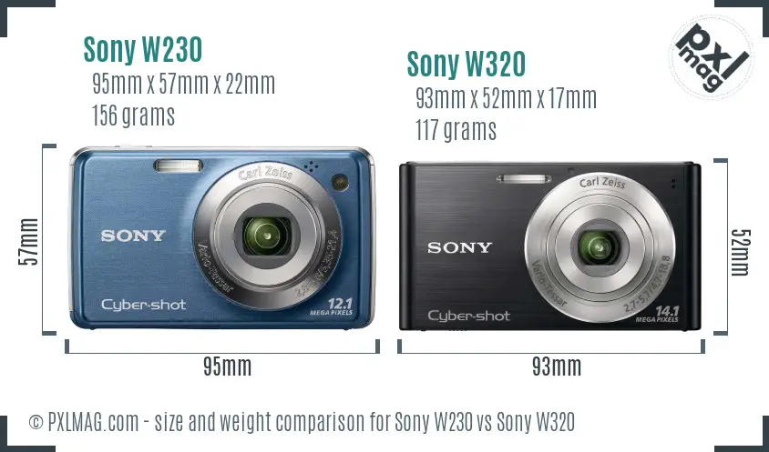 Sony W230 vs Sony W320 size comparison