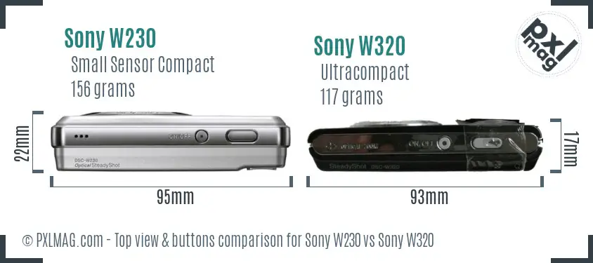 Sony W230 vs Sony W320 top view buttons comparison