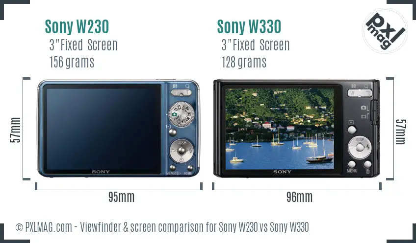Sony W230 vs Sony W330 Screen and Viewfinder comparison