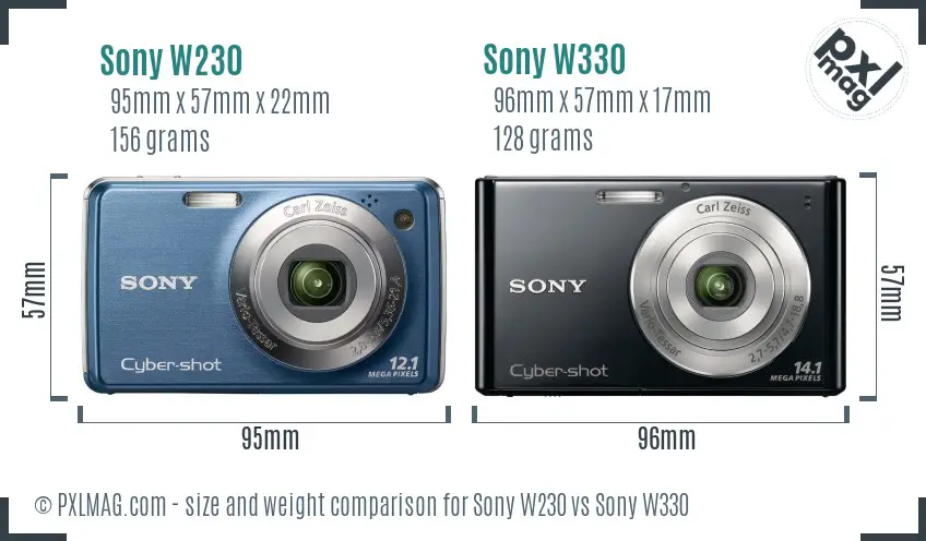 Sony W230 vs Sony W330 size comparison