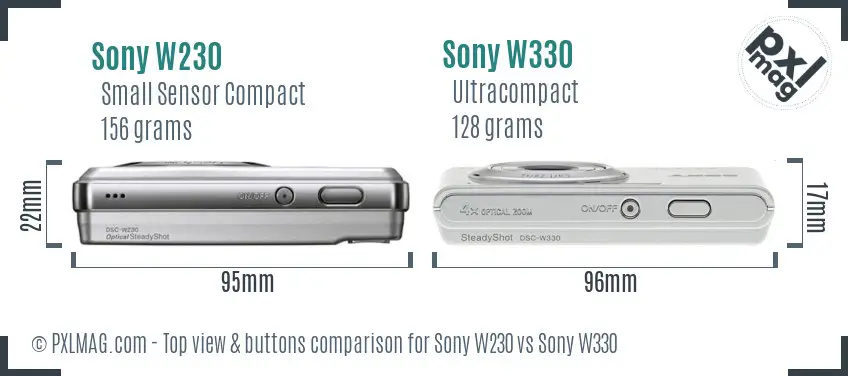 Sony W230 vs Sony W330 top view buttons comparison