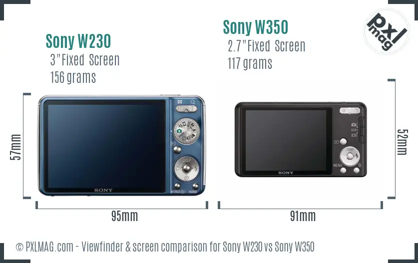 Sony W230 vs Sony W350 Screen and Viewfinder comparison