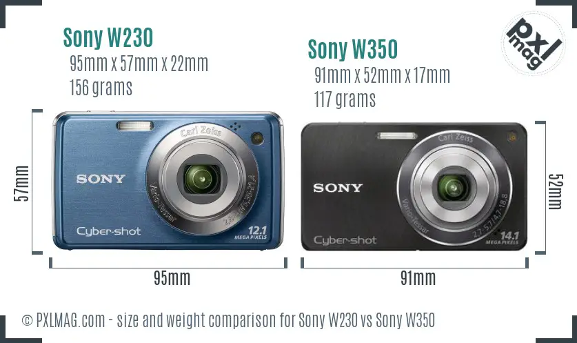 Sony W230 vs Sony W350 size comparison