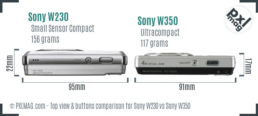 Sony W230 vs Sony W350 top view buttons comparison