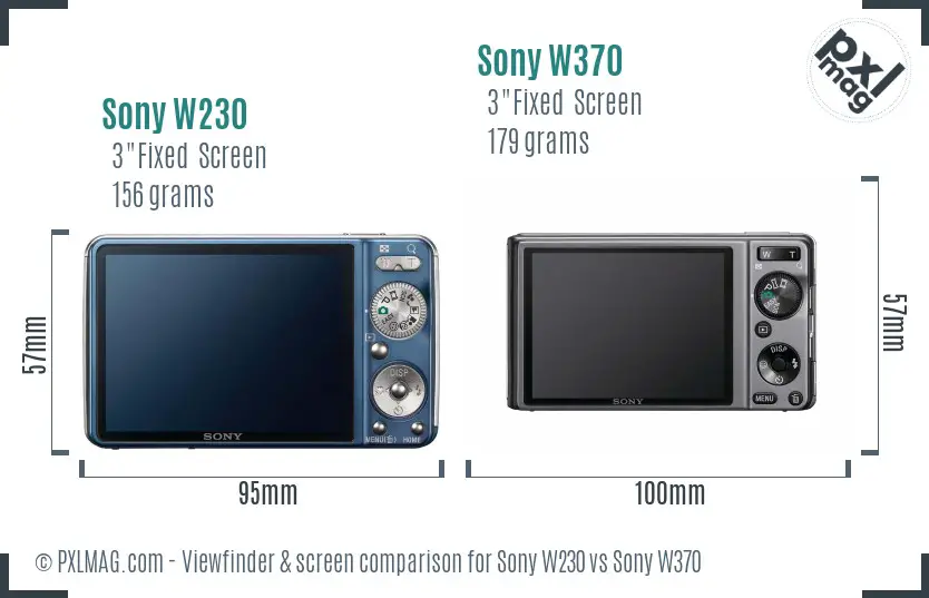 Sony W230 vs Sony W370 Screen and Viewfinder comparison