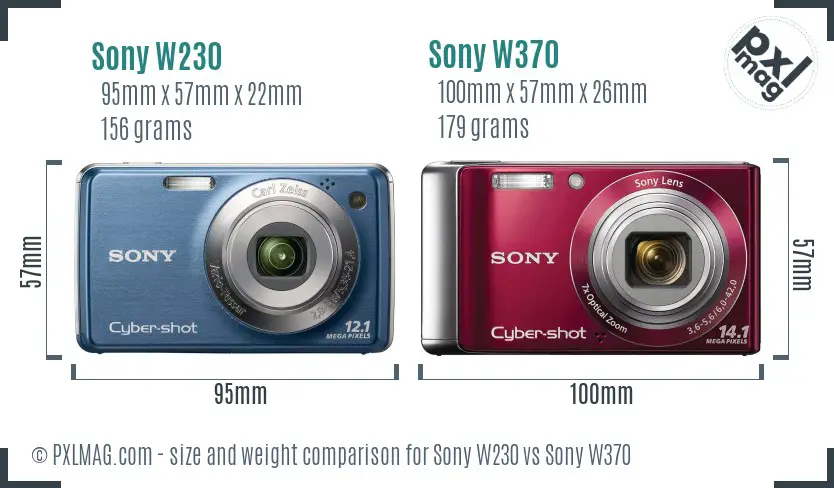 Sony W230 vs Sony W370 size comparison