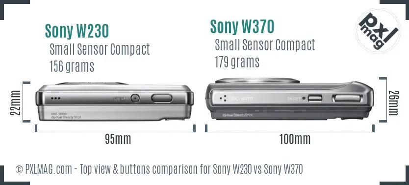 Sony W230 vs Sony W370 top view buttons comparison