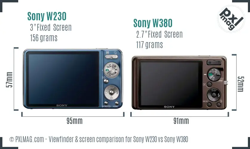 Sony W230 vs Sony W380 Screen and Viewfinder comparison