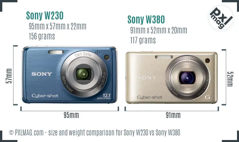 Sony W230 vs Sony W380 size comparison